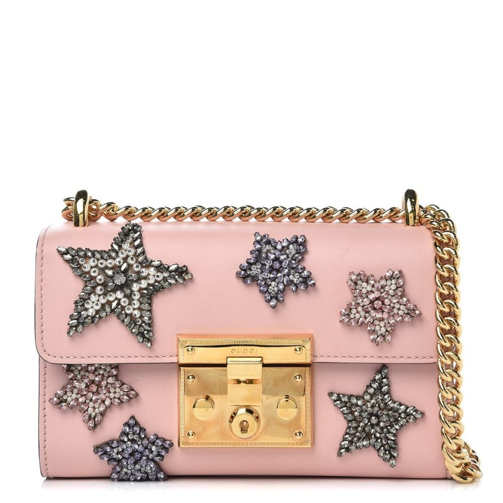 Gucci Crystal Star Small Padlock Shoulder Bag Pink New with Dust Bag